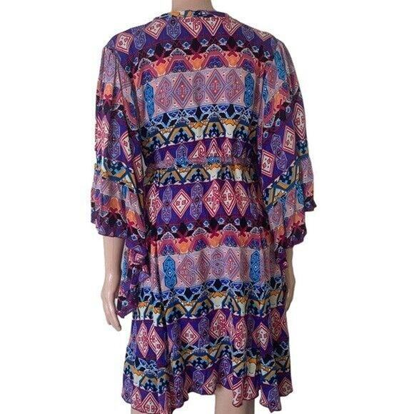 KLOZLYNE Multi Color Red Black Blue Orange BoHo Gypsy Style Dress Size M - Picture 4 of 11